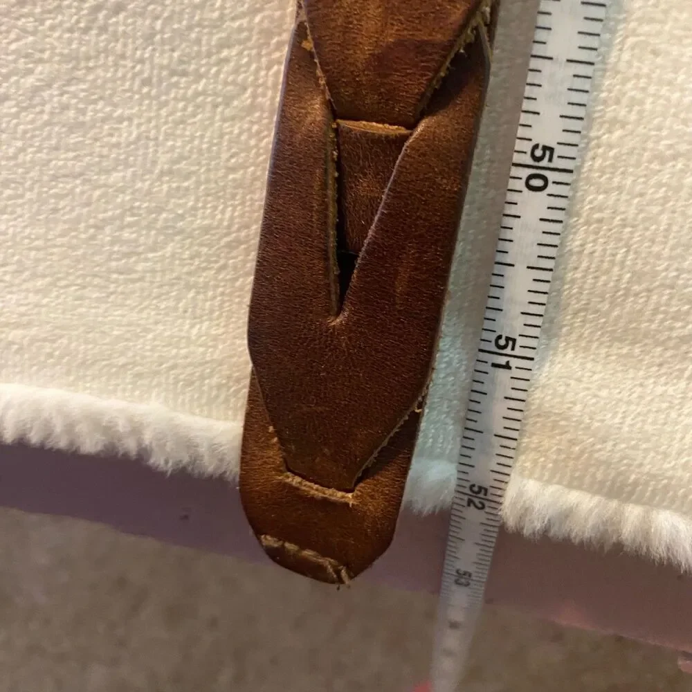 Eddie Bauer Brown Leather Interlocking Belt Solid Brass Buckle Size 42 Vintage